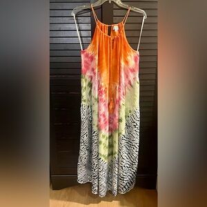 Aruba blue- Multicolor Tie-Dye Maxi Dress, size Large